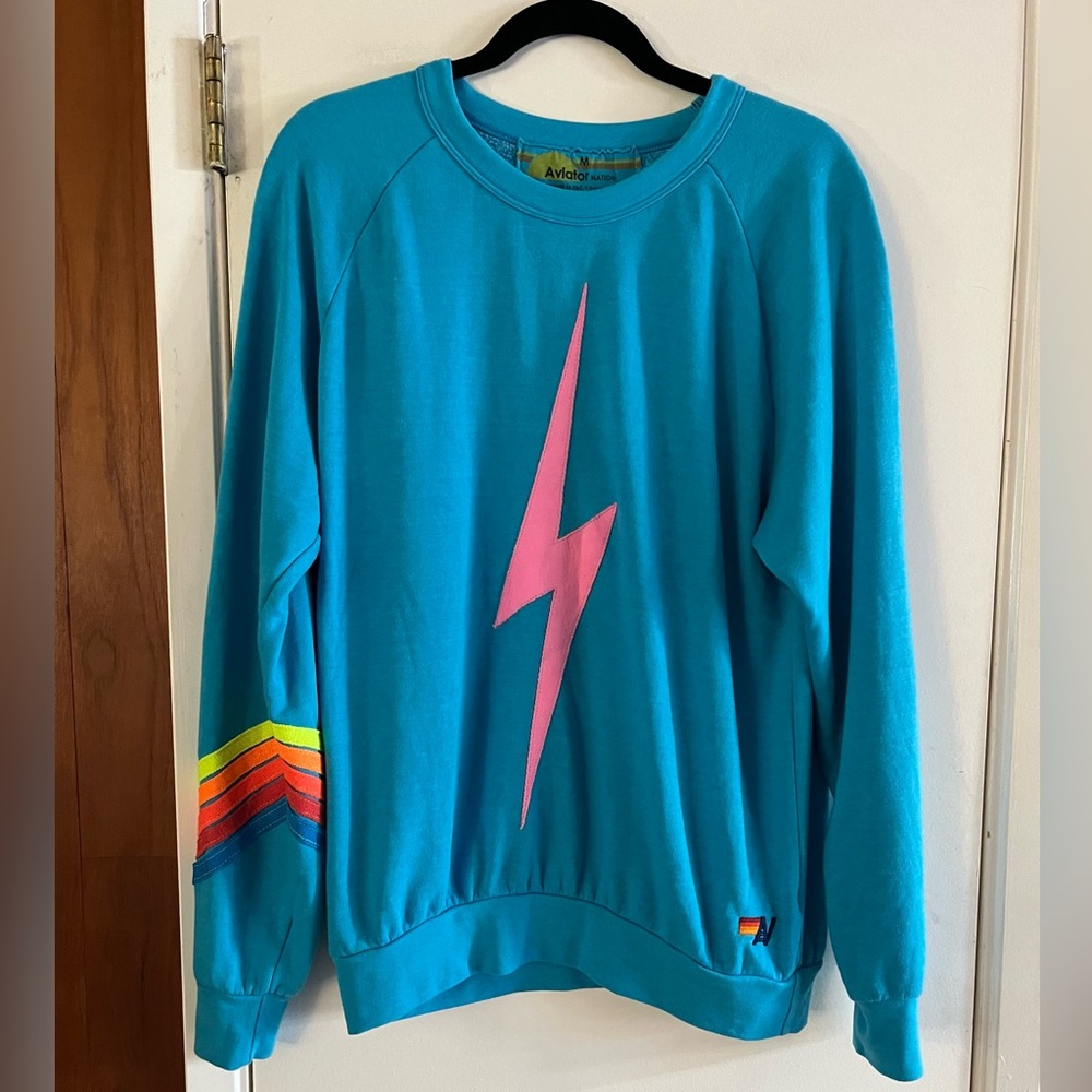 Aviator Nation Neon Pink Bolt Blue Pullover
